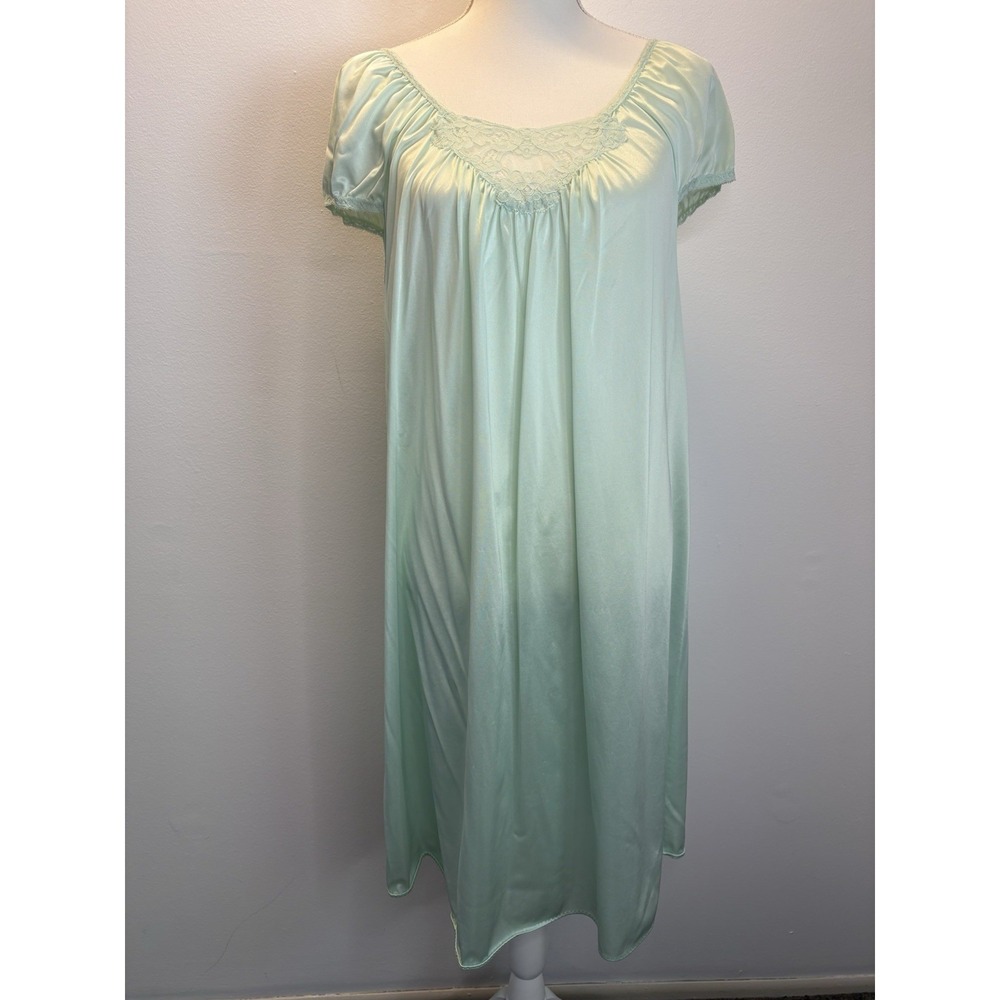 VTG Lorraine Nightgown Women's Small Blue USA Antron Nylon Lace Silky